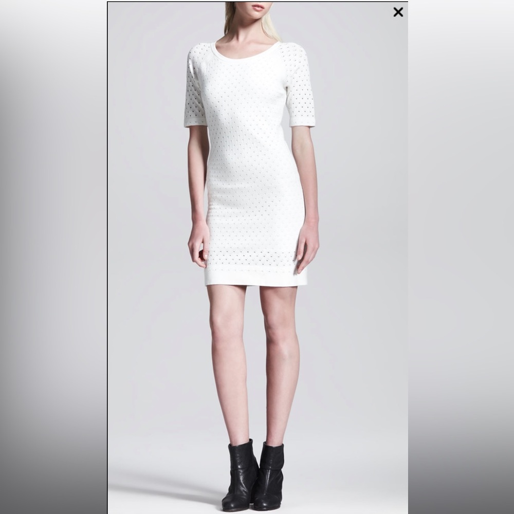 Rag & Bone White Gianna Eyelet Knit Half-Sleeve Dress: size small
